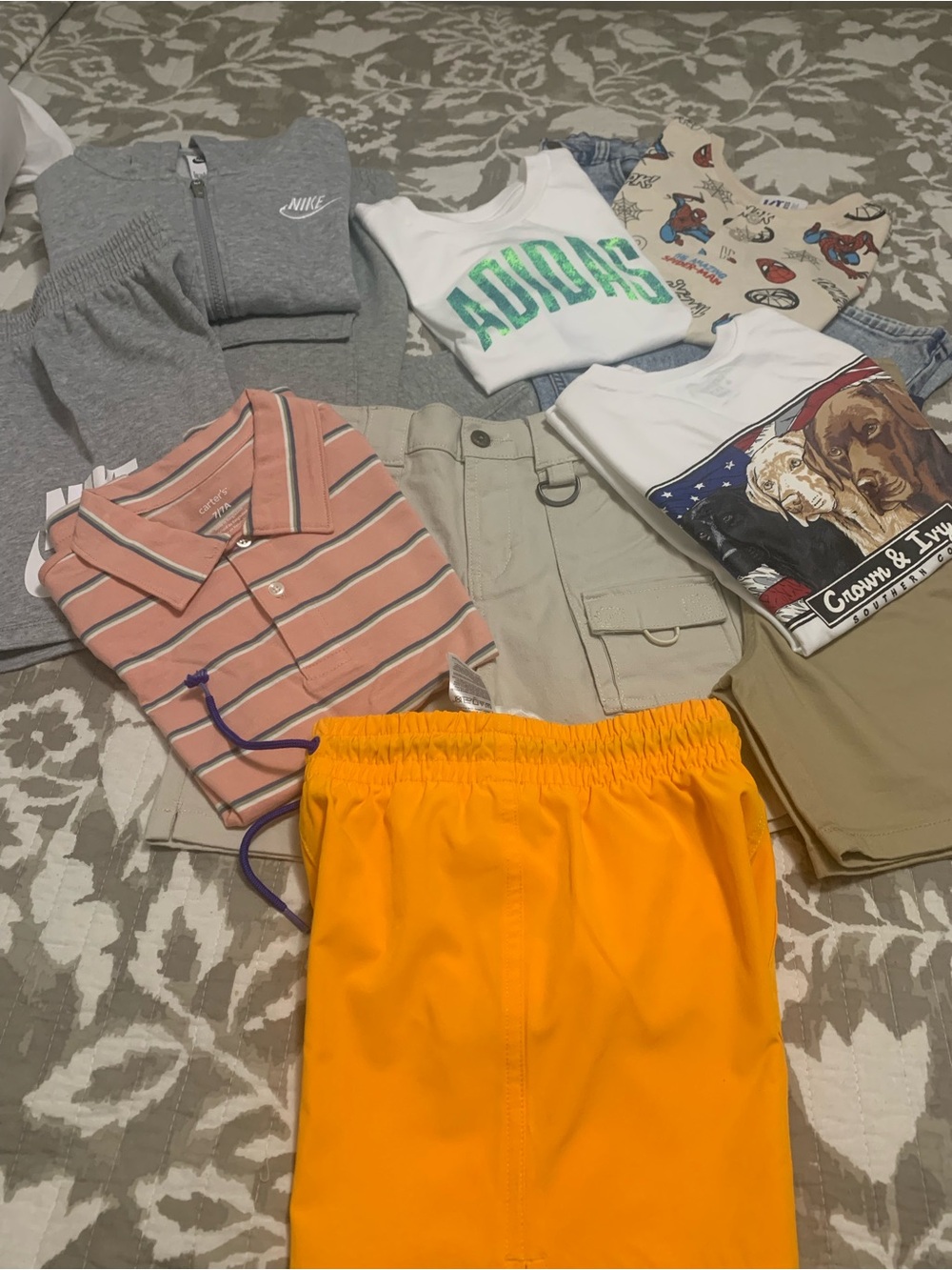Nike Kids Gray Zip Hoodie & Orange Shorts Matching Set